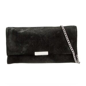 Loeffler Randall Metallic Black Suede Genuine Leather Clutch on Silver Chain